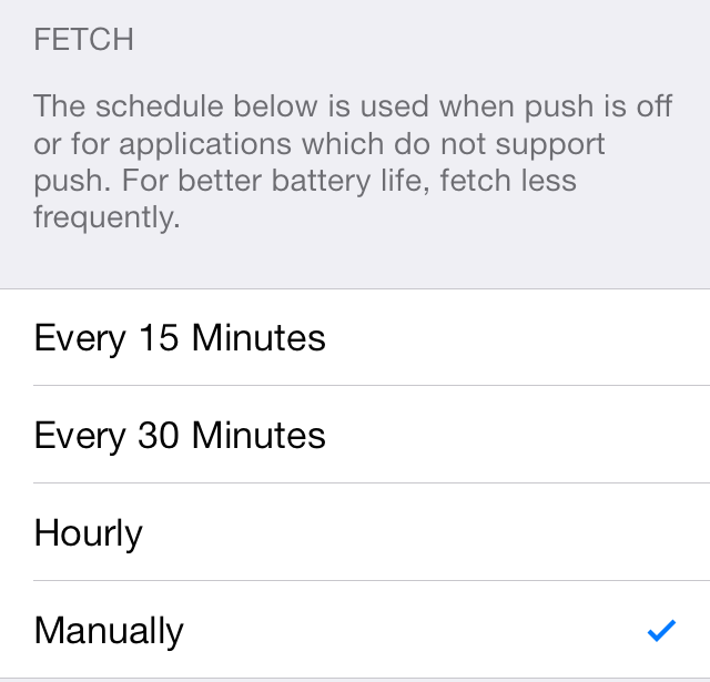 iOS 7 Mail app Fetch Schedule