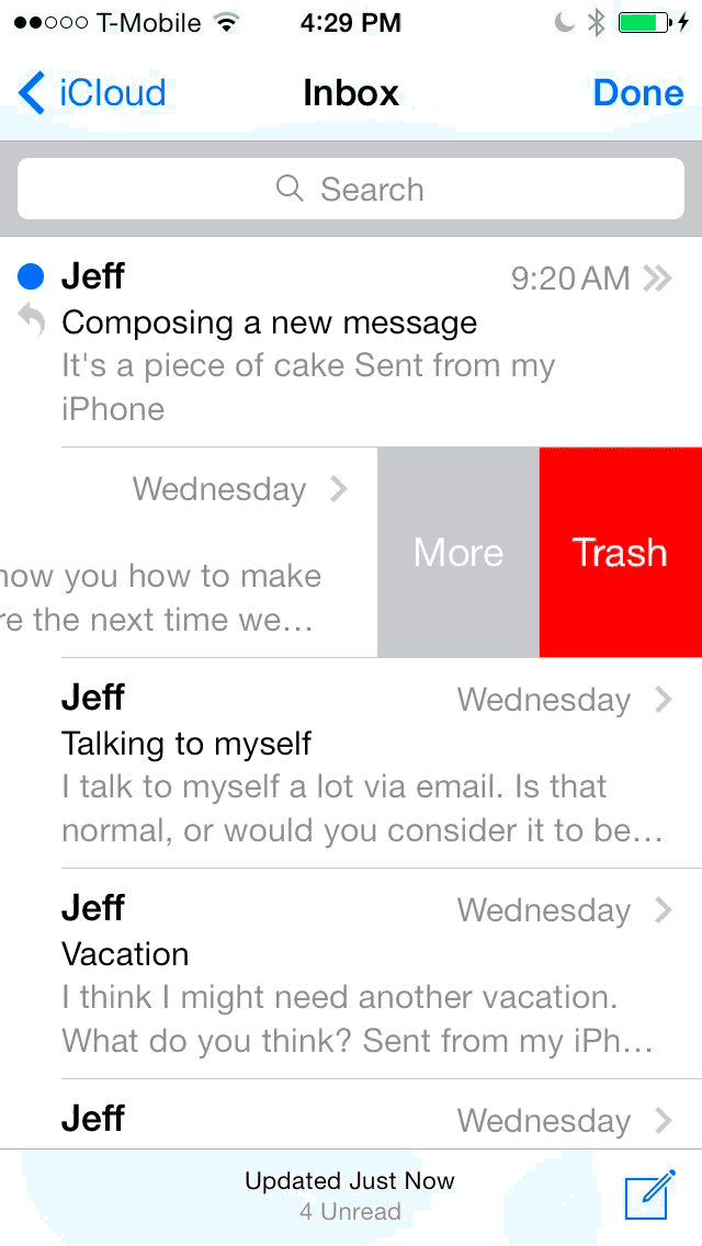 iOS 7 Mail app Tap more menu