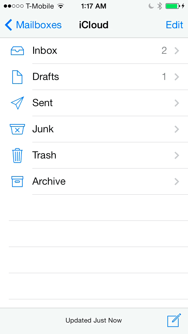 iOS 7 Mail create edit delete mailbox