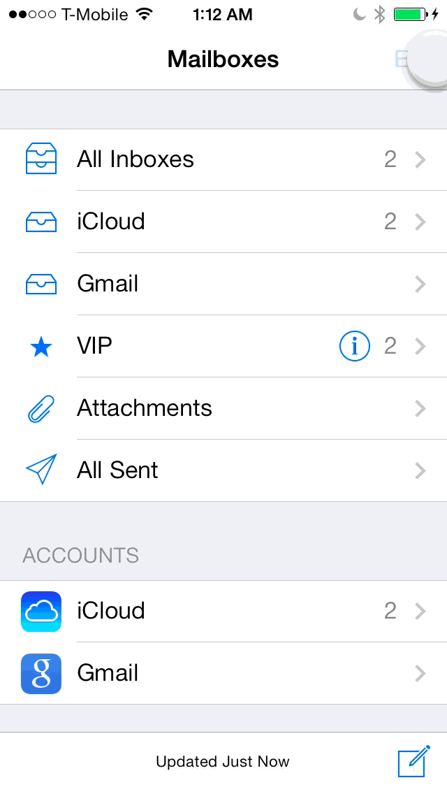 iOS 7 Mail mailbox shortcuts