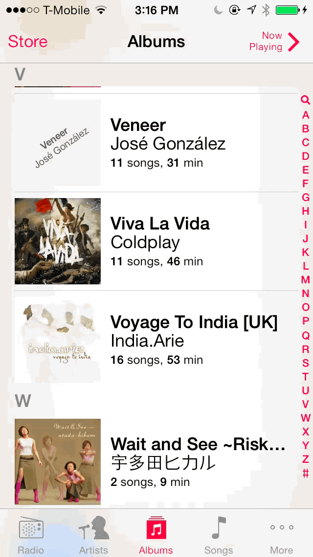 iOS 7 Music Album tab