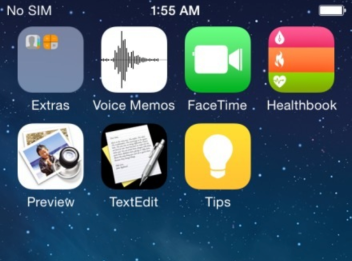 iOS 8 screenshot (Healthbook, Preview, TextEdit icons, tessaer 001)