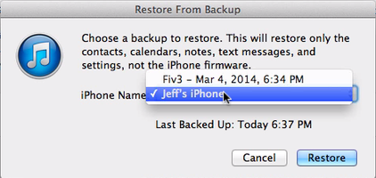 iTunes Restore from Backup