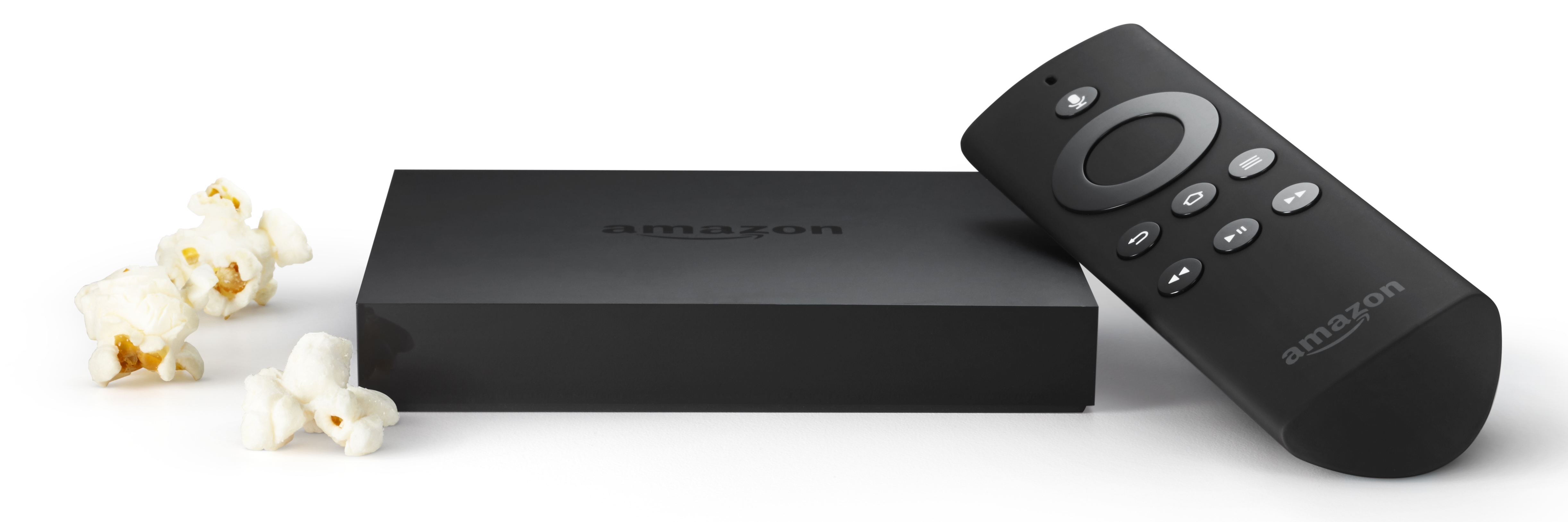Amazon Fire TV (flat, with remote, popcorn)