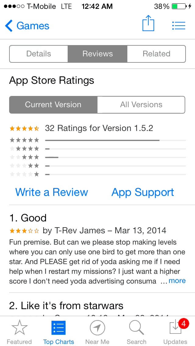 iOS 7 App Store App Support