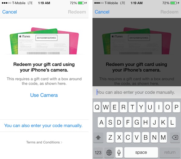 iOS 7 App Store Redeming Gift Card