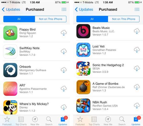 iOS 7 App Store Redownload