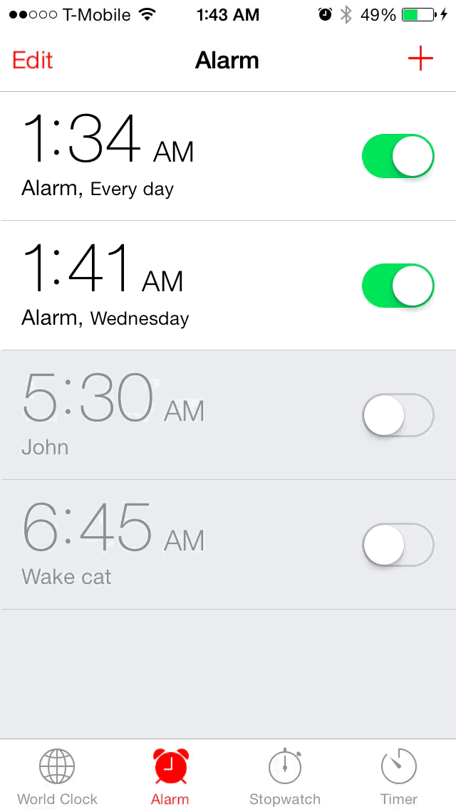 iOS 7 Clock ENable Alarm