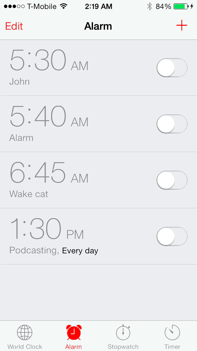 iOS 7 Clock app edit alarm
