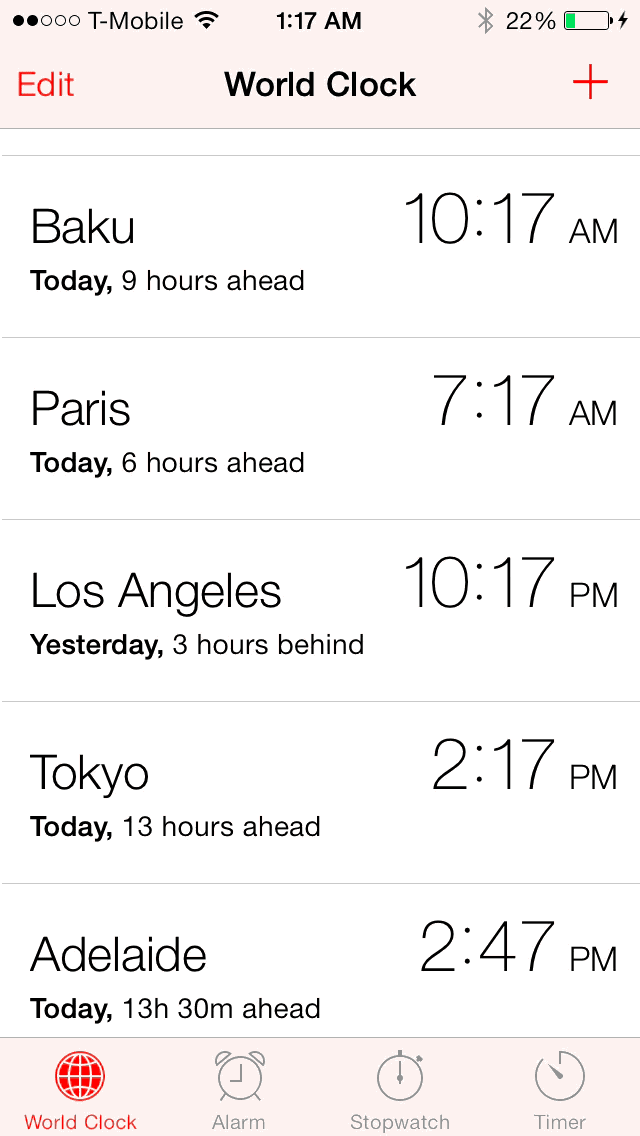 iOS 7 Clock app edit delete