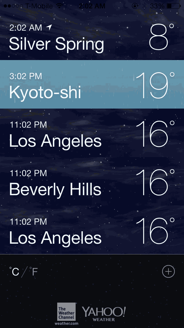 iOS 7 Weather app Celsius vs Fahrenheit