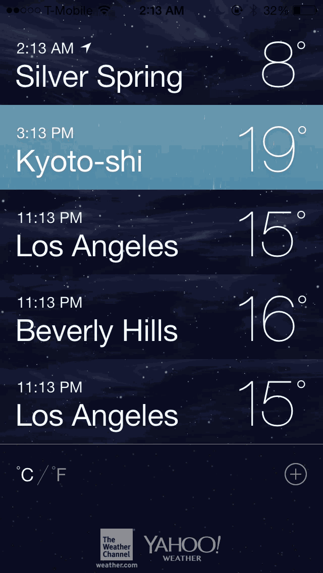iOS 7 Weather app Rearrange