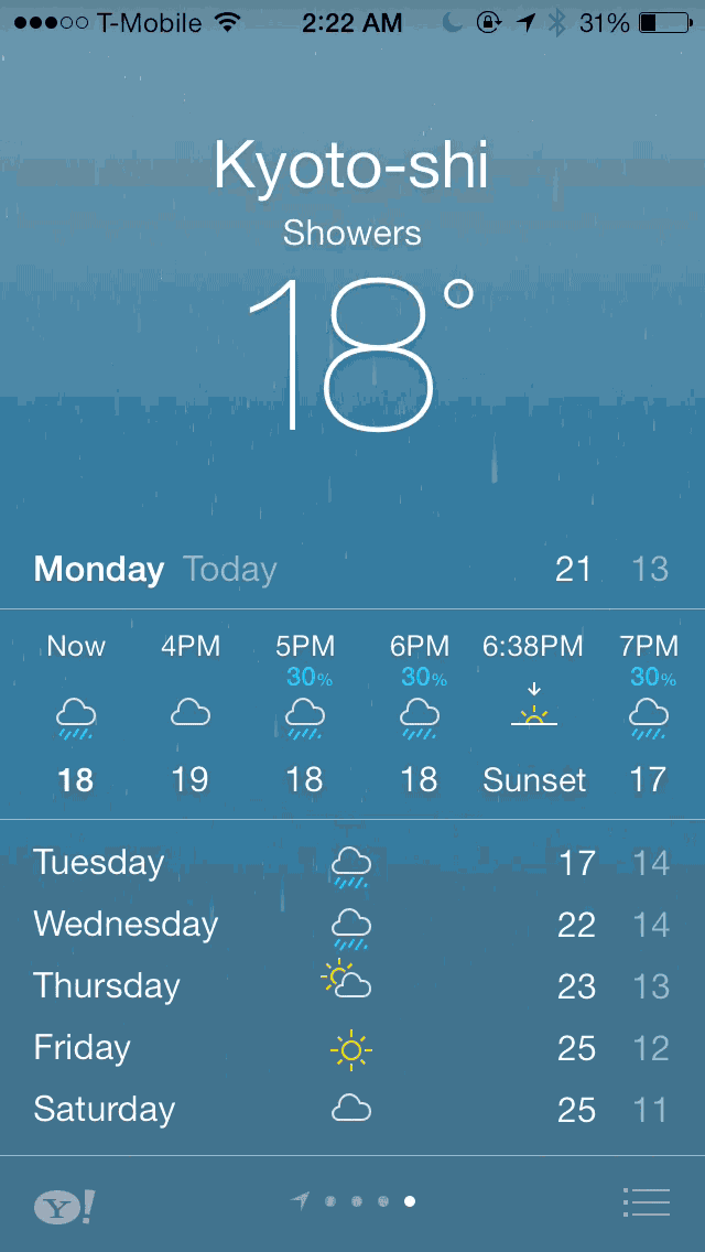 iOS 7 Weather app pinch to close