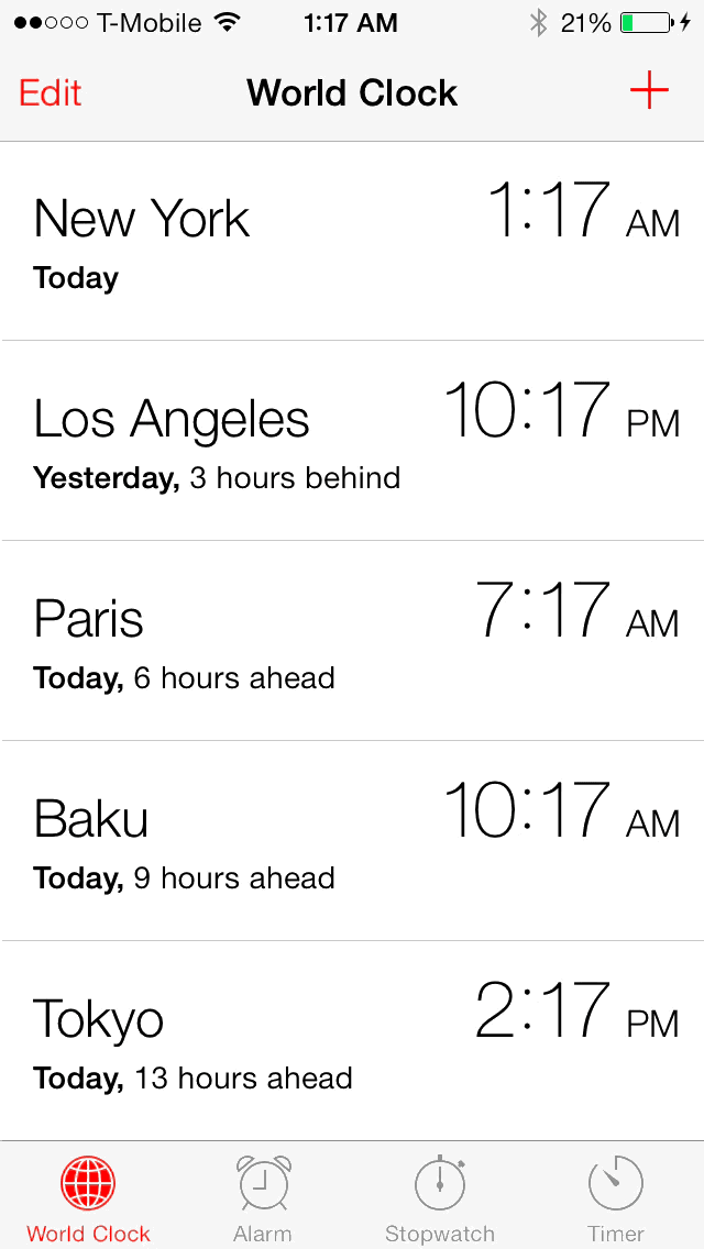 iOS 7 clock app adding