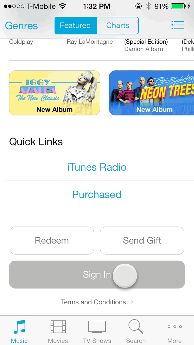 iOS 7 iTunes Store Apple ID login