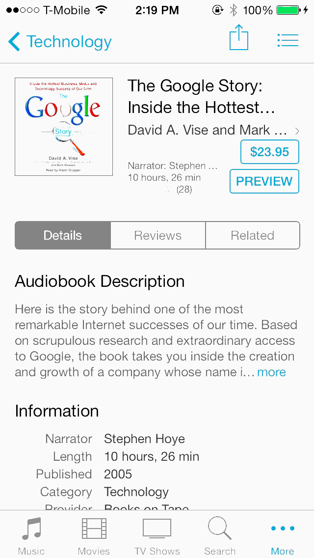 iOS 7 iTunes Store Audiobooks preview