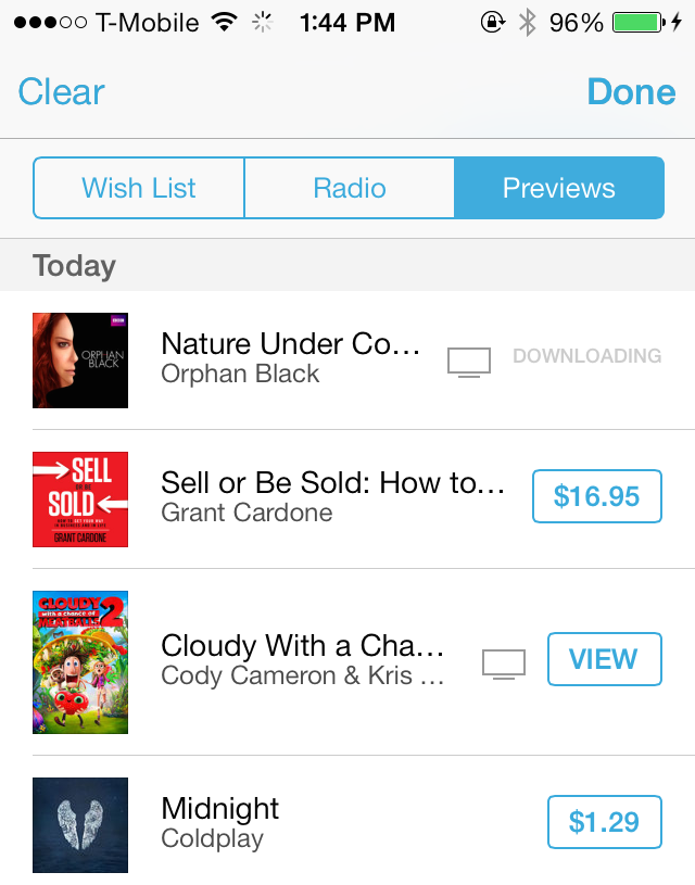 iOS 7 iTunes Store Wish List Previews