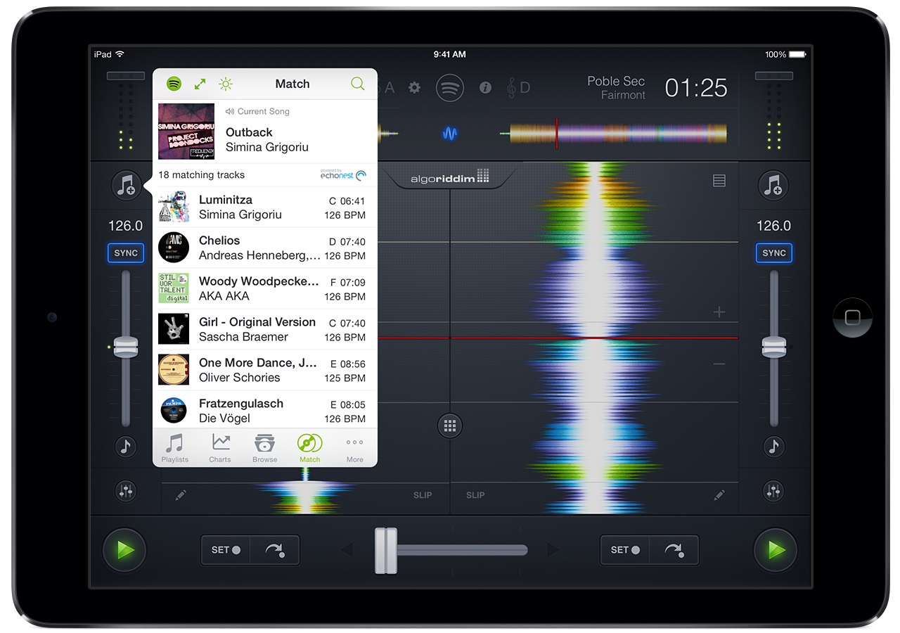 djay and Spotify (iPad screenshot 002, Match)
