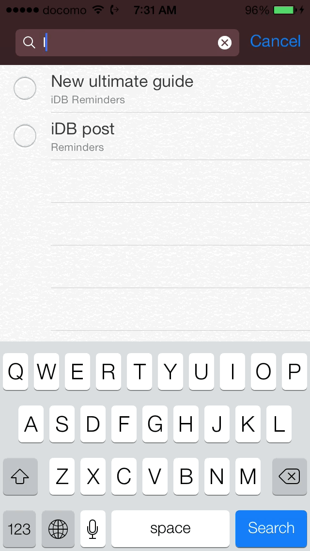 iOS 7 Reminders Case Sensitive Searching