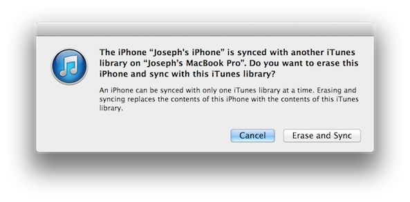 iPhone library iTunes error