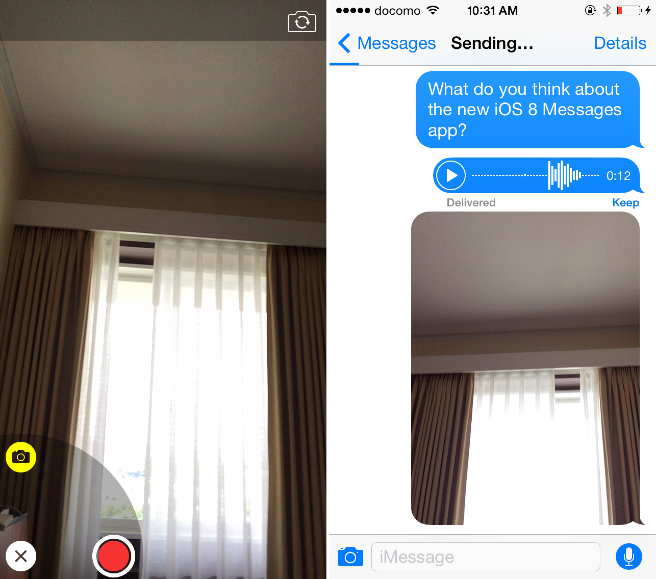 iOS 8 Messages quick photo video