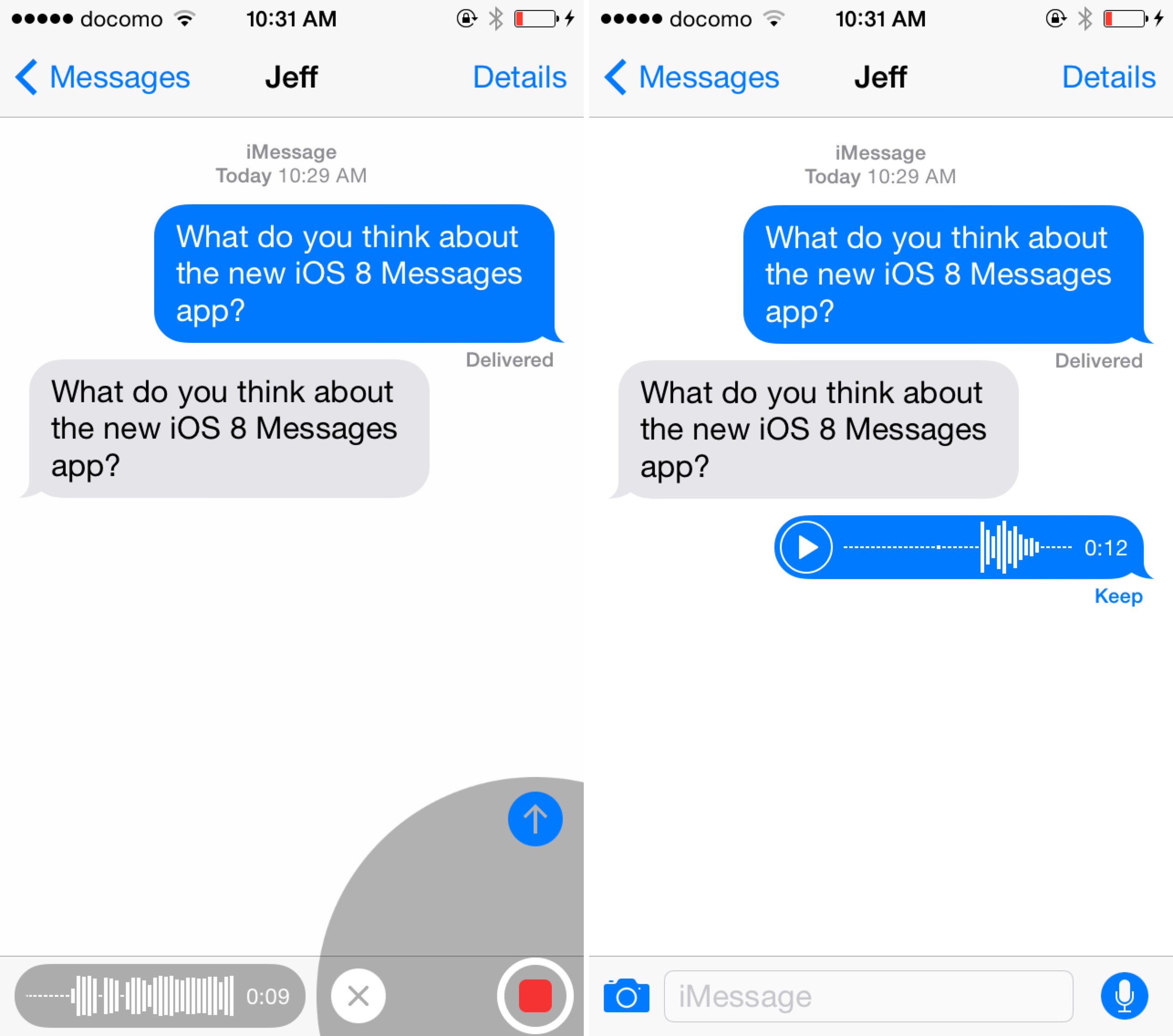 iOS 8 Messages quick voice