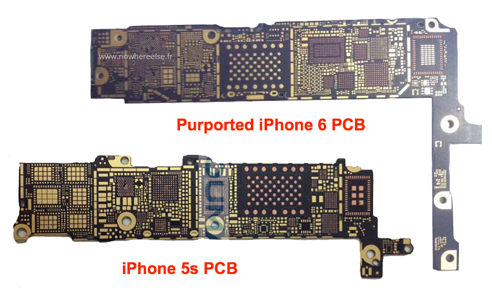 iPhone 6 PCB with NFC vs iPhone 5s PCB (NowhereElse 001)