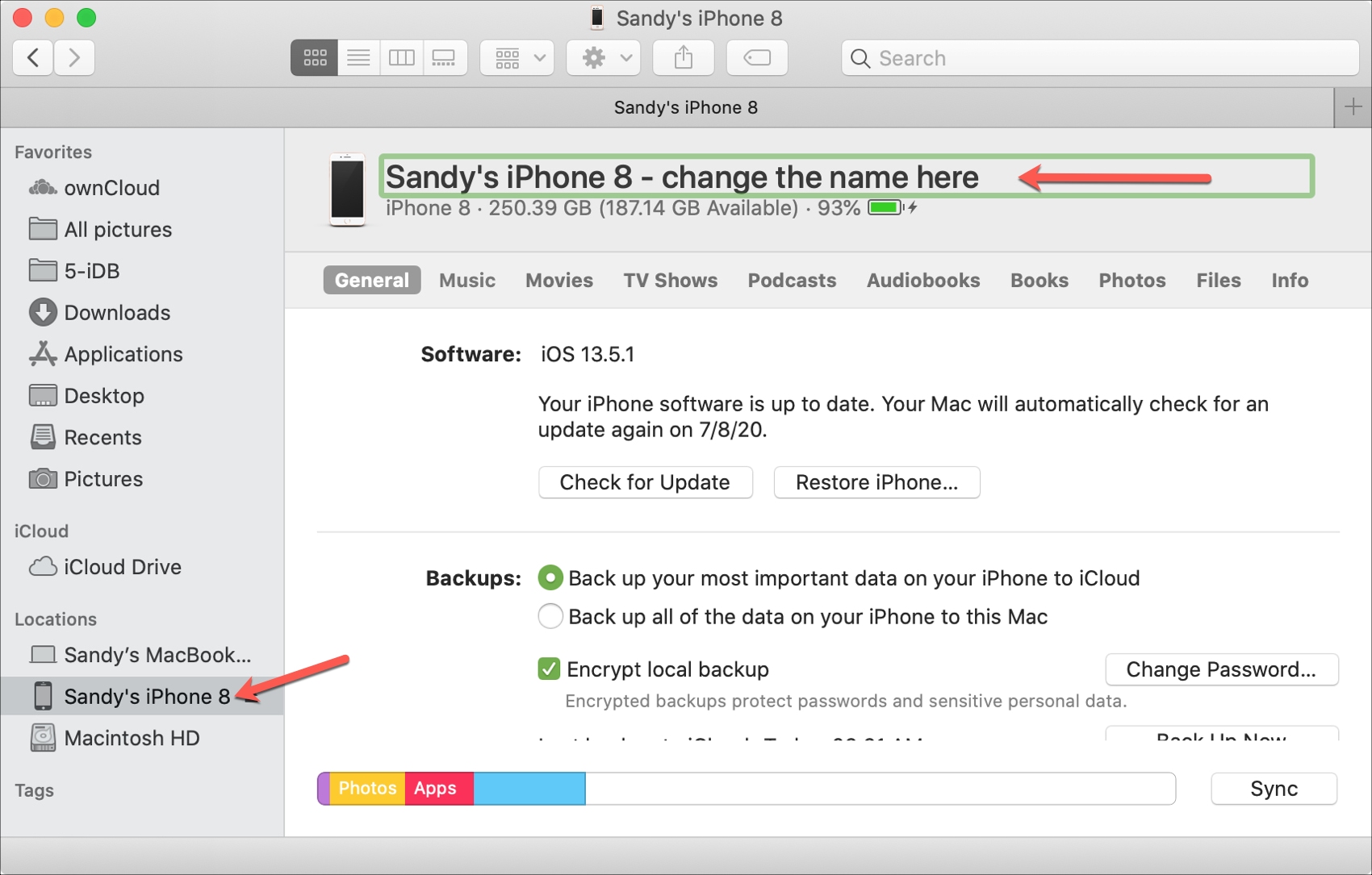 Change iPhone Name in Finder Mac