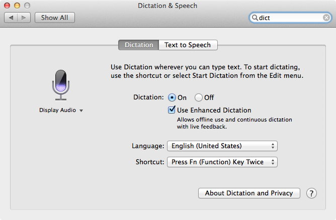 OS X Mavericks (System Preferences - Dictation and Speech)