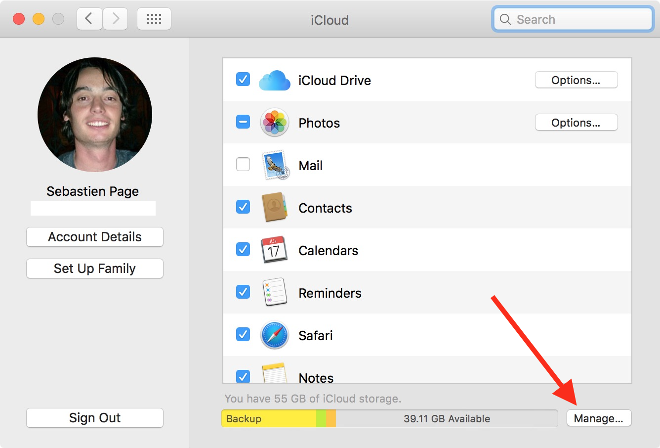 iCLoud Preferences manage
