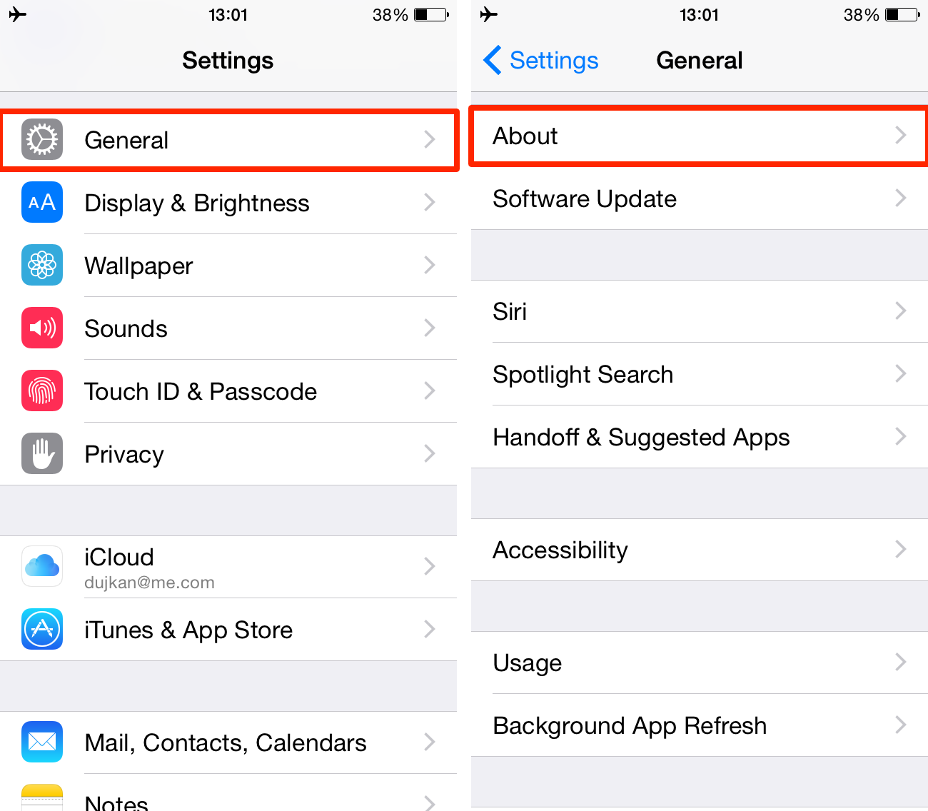 About section in iPhone settings