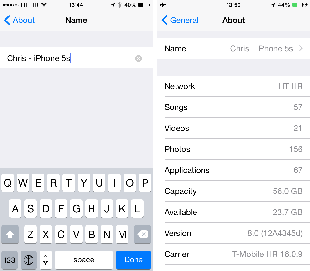 Renaming iPhone from settings