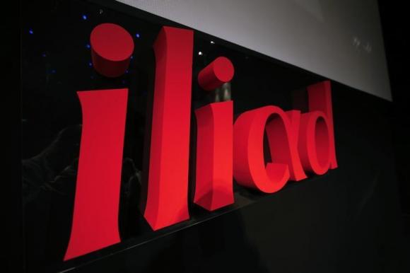 The logo of French low-cost telecoms provider Iliad is pictured during the company 2013 annual results presentation in Paris