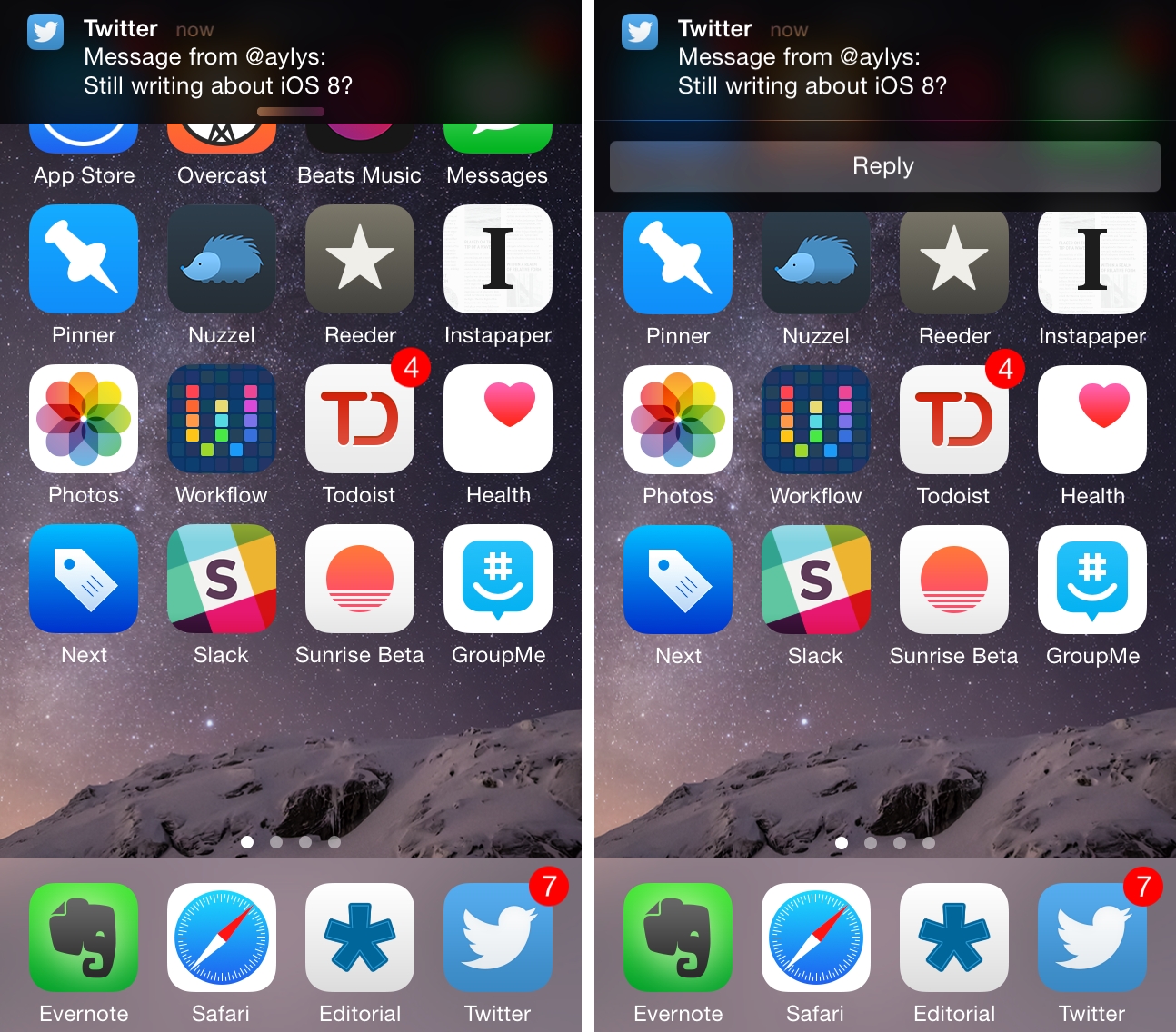 Twitter for iPhone (interactive notifications, MacStories screenshot 001)