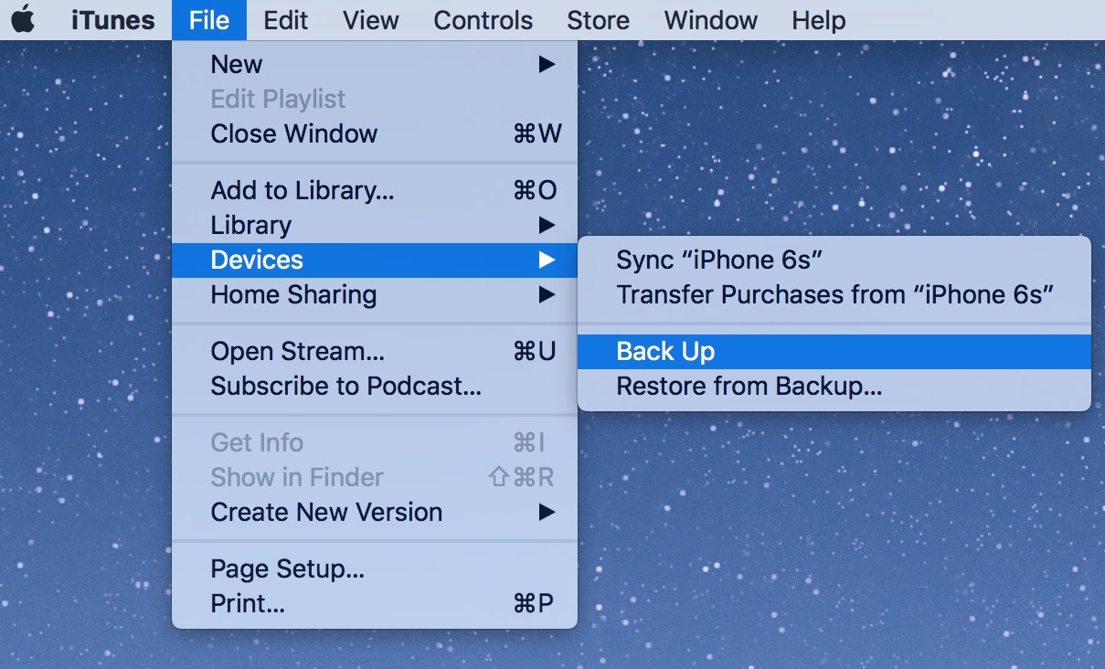 backup ios device in itunes