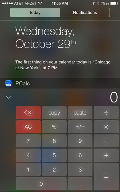 PCalc 3.3.2 for iOS (iPhone screenshot 003, Today widget)