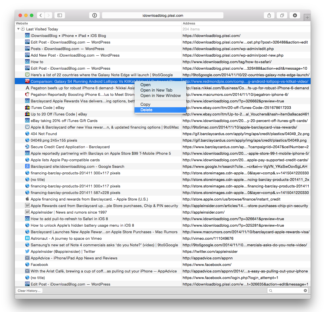 OS X Yosemite (how to remove individual pages from Safari history 002)