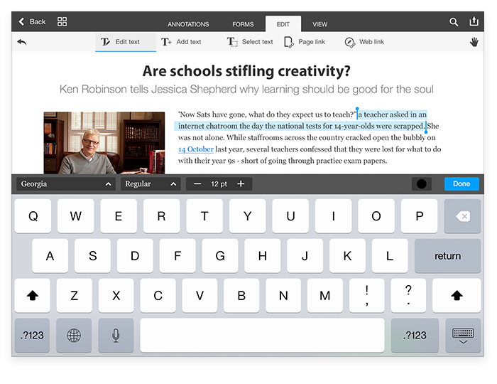PDF Office 1.0 for iOS Edit Text
