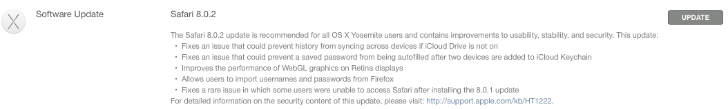Sfari 8.0.2 for Yosemite update