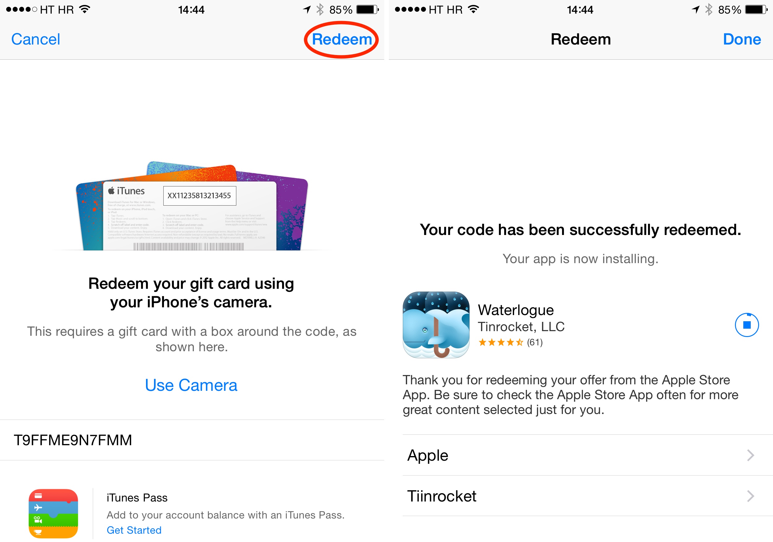 How to redeem Waterlogue in Apple Store app iPhone screenshot 002