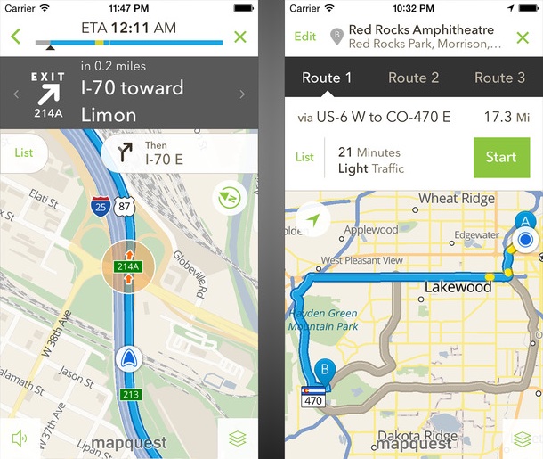 MapQuest 4.7 for ios iPhone screenshot 001
