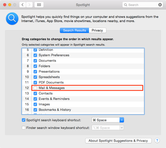 OS X Spotlight exclude Mail