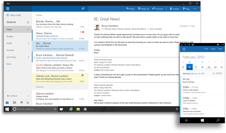 Outlook Mail and Outlook Calendar for Windows 10