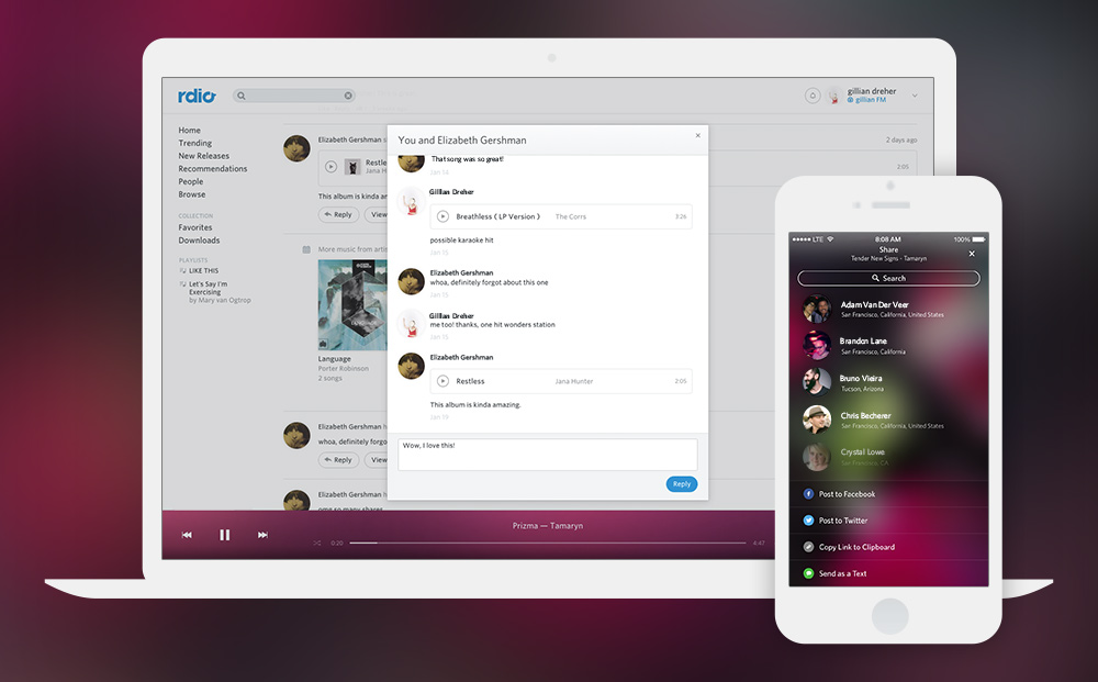 Rdio new sharing features