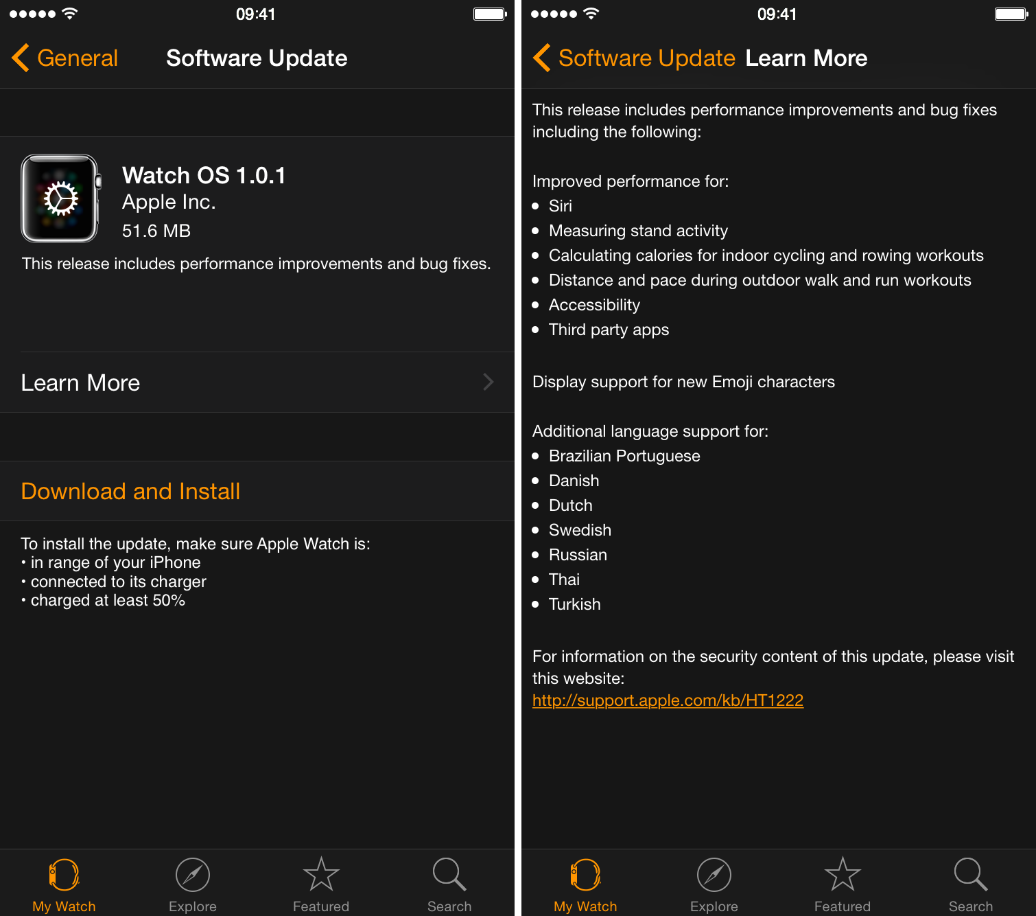 Apple Watch 1.0.1 OS update