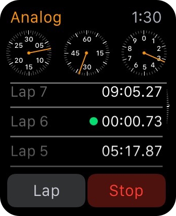 Apple Watch 3-dial view stopwatch