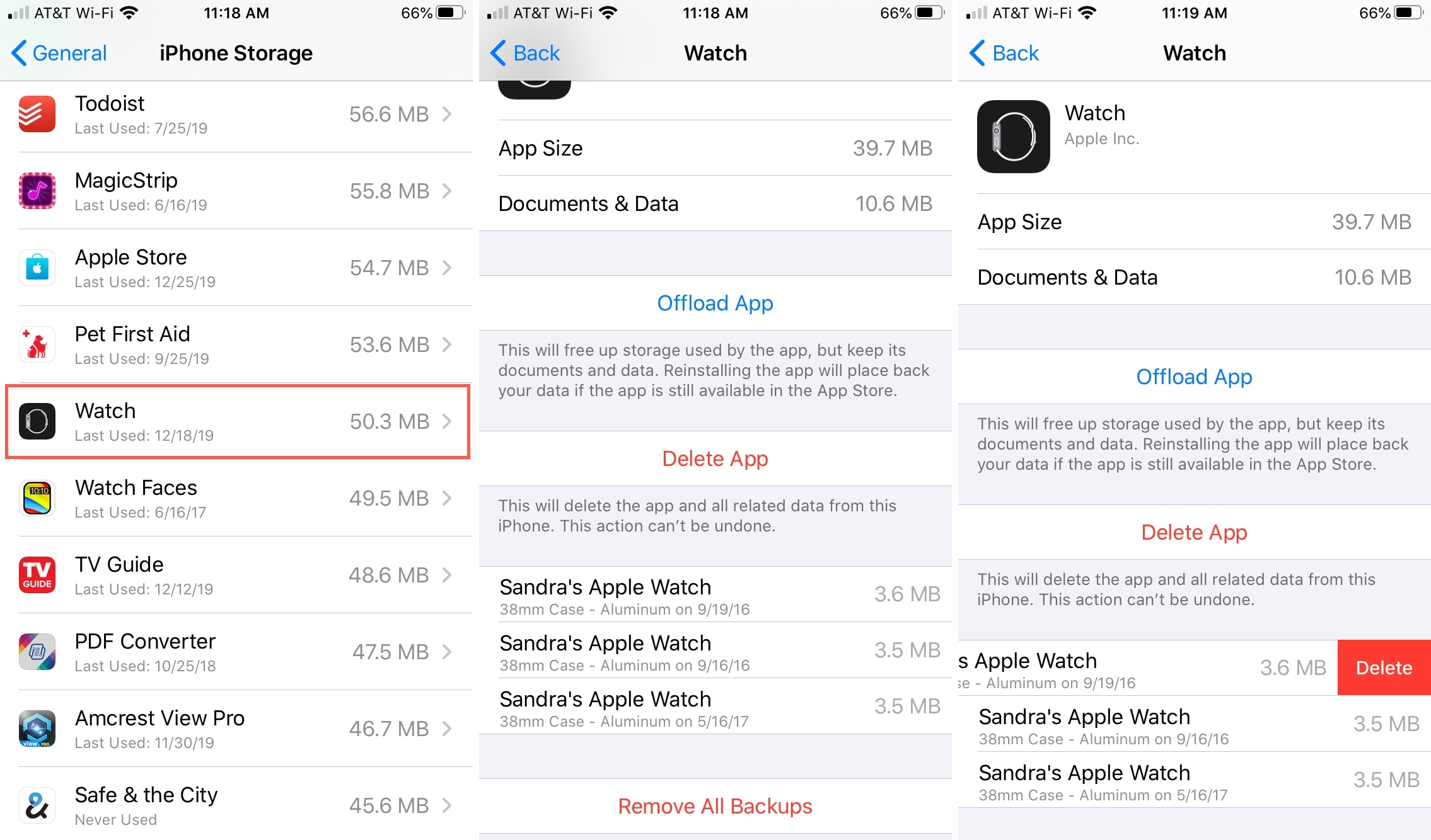 Apple Watch backups settings