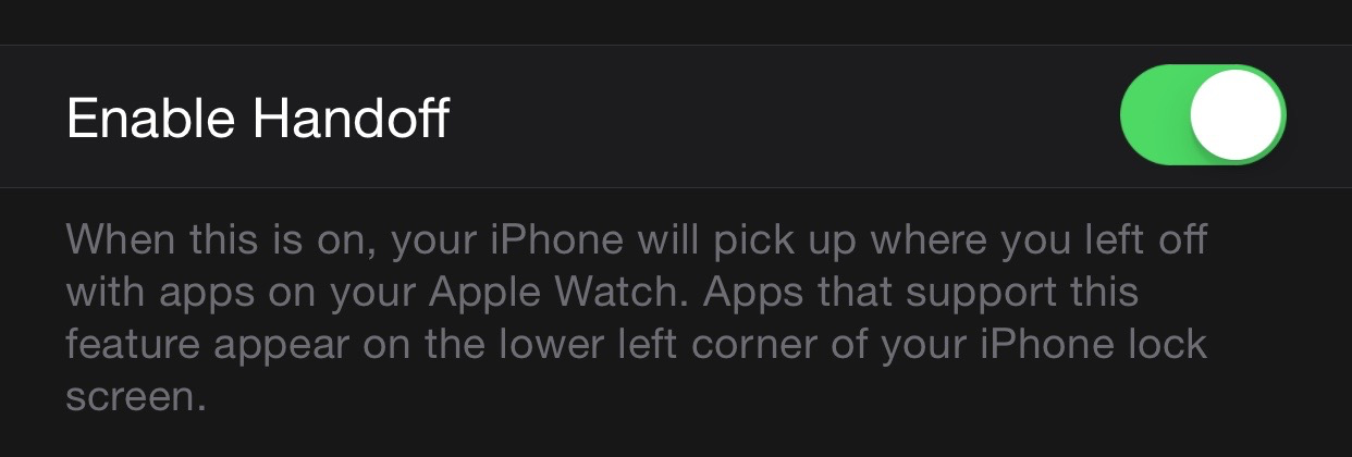 Enable Handoff Apple Watch