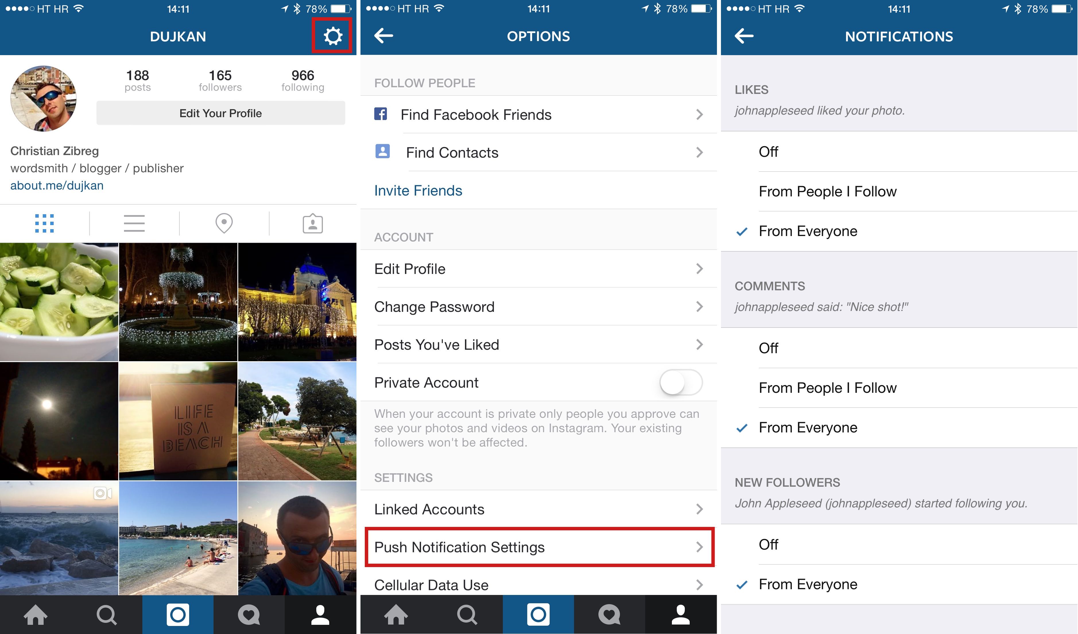 Instagram for iOS change notification settings iPhone screenshot 003
