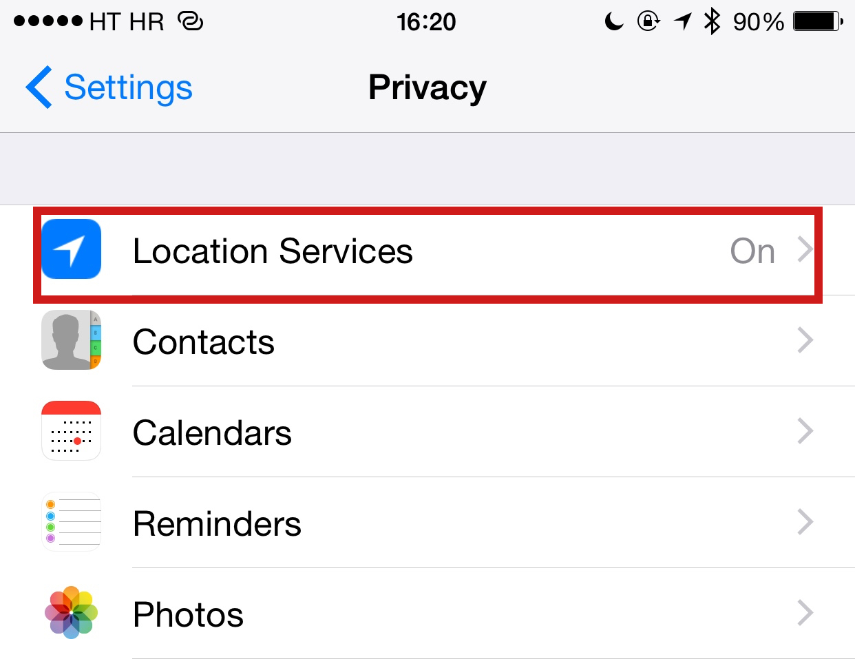 iOS 8 Settings Location Services enabled